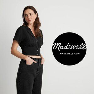 MADEWELL Pleated Short Sleeve top Black M NWOT